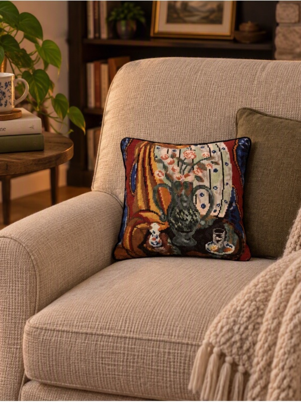 Colorful 14” Needlepoint Tapestry Throw Pillow